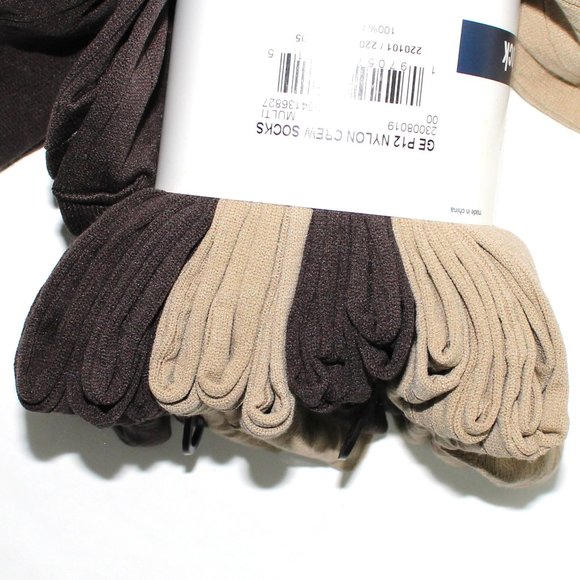 12 Pair Men's Shoe Size 6 - 12 George Brand 100% Nylon Brown & Tan Crew Socks - Picture 5 of 7